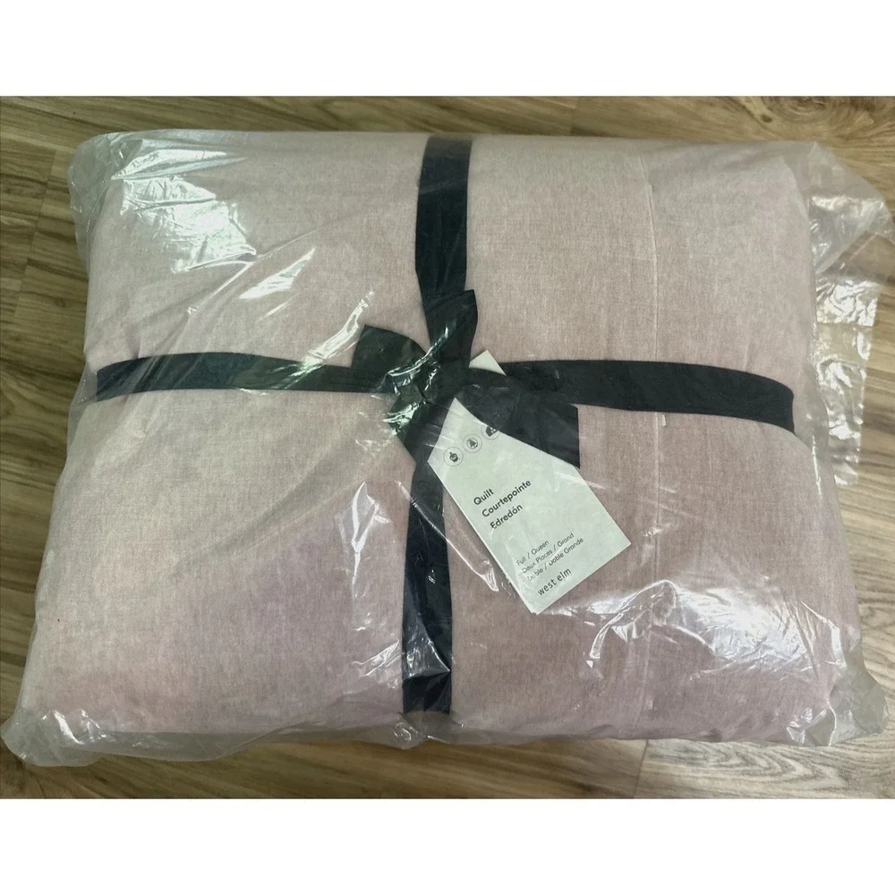 West Elm Quilt Full/ Queen Cotton Rose Mauve Velvet Pick Stitch